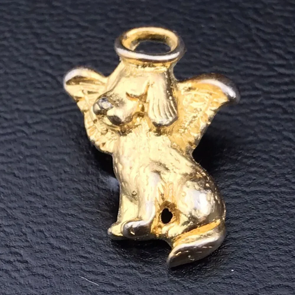 Angel Dog Gold Tone Vintage Metal Pin Brooch Puppy